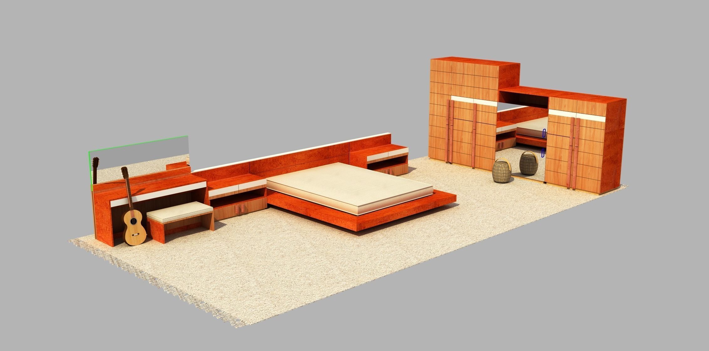 The bedroom furniture Low-poly 3D model