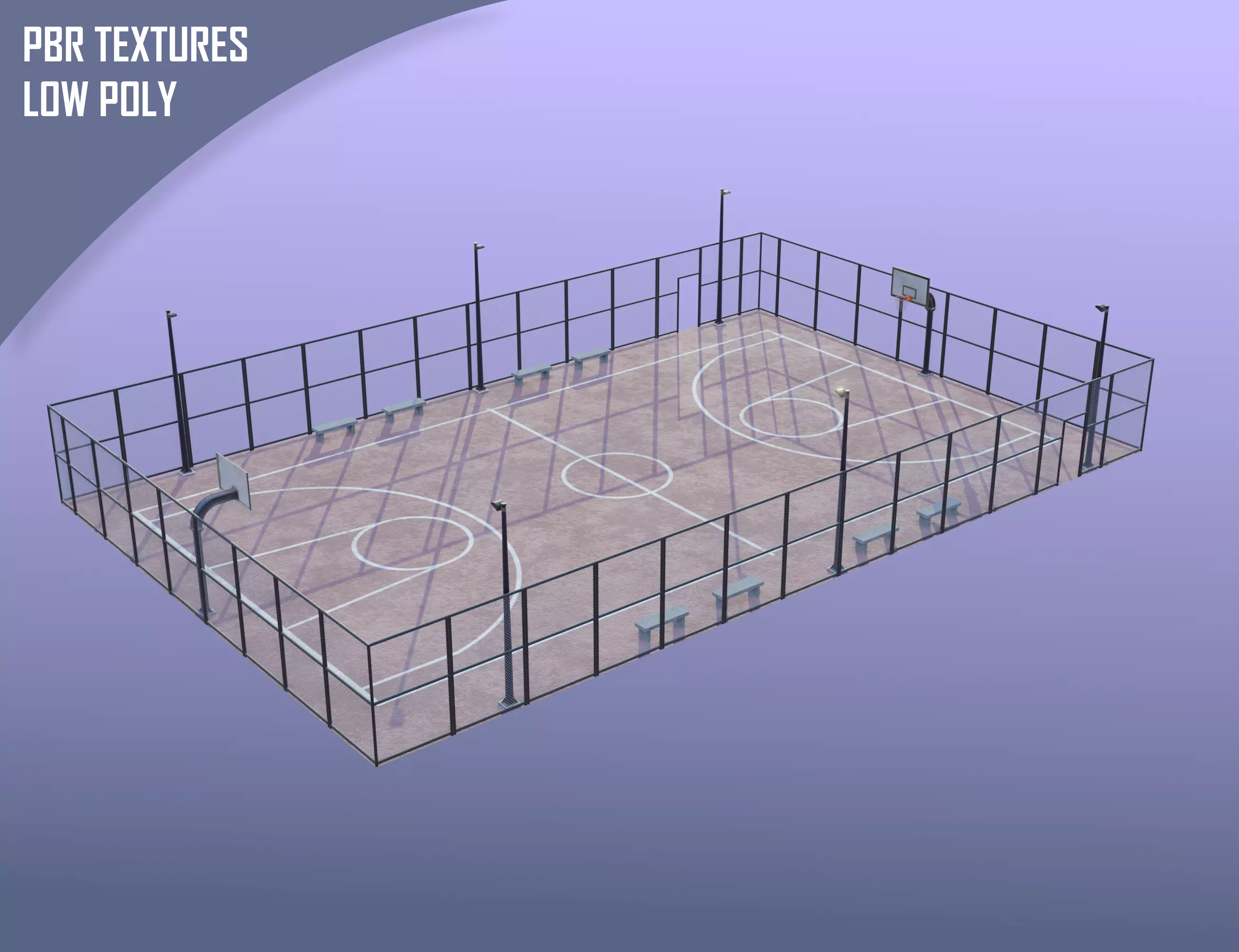 Street urban basketball court Low-poly 3D model_0