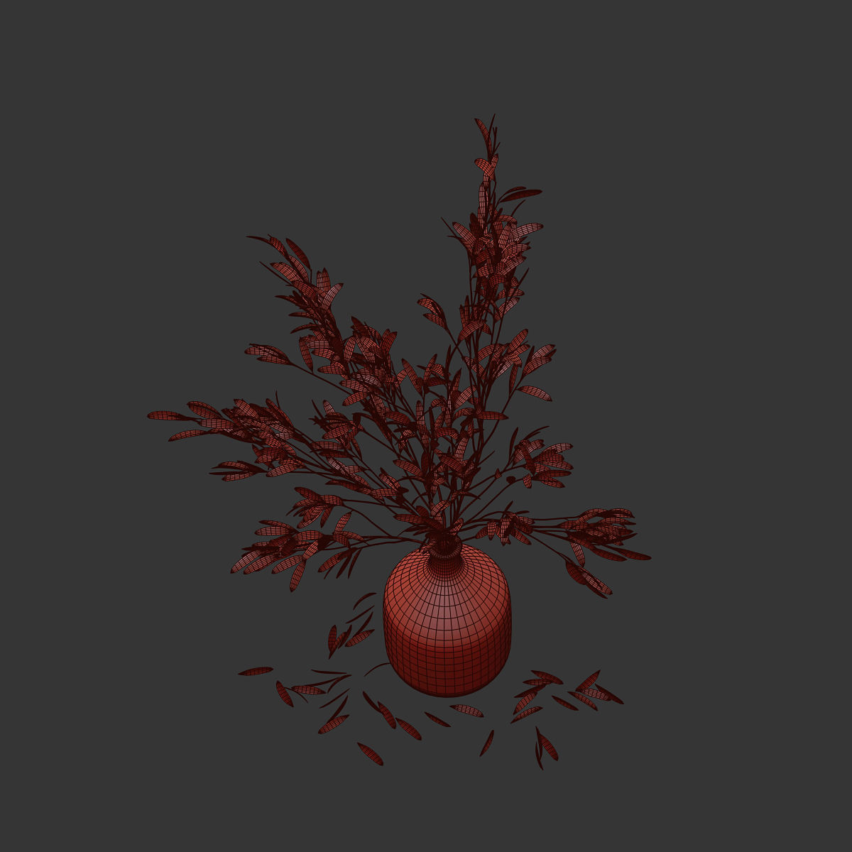 Olive stems in glass vase with water 3D model_4