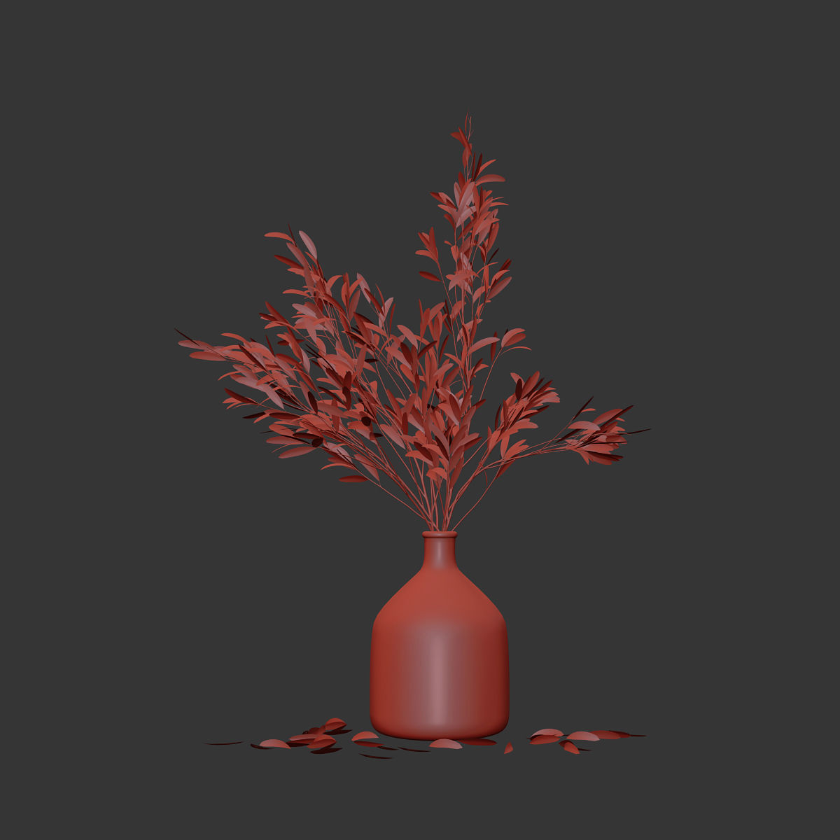 Olive stems in glass vase with water 3D model_2