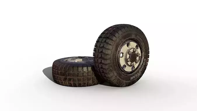Rubber Tire with Rim Low-poly 3D model 7