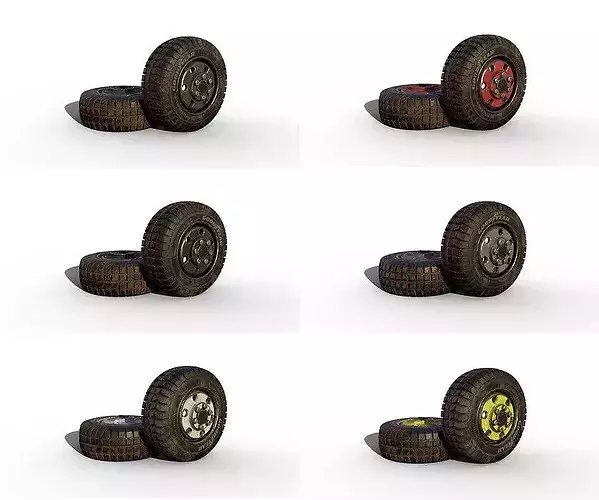 Rubber Tire with Rim Low-poly 3D model 2