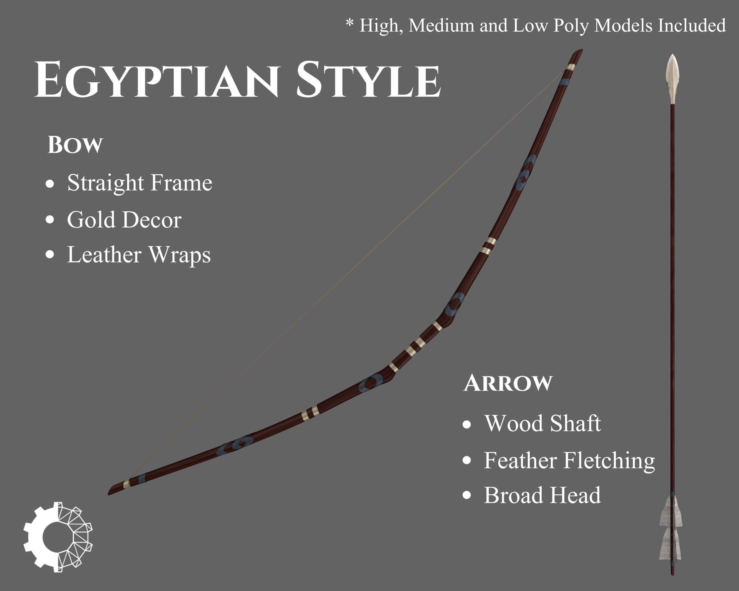 Ancient Egyptian Bow and Arrow Low-poly 3D model_1