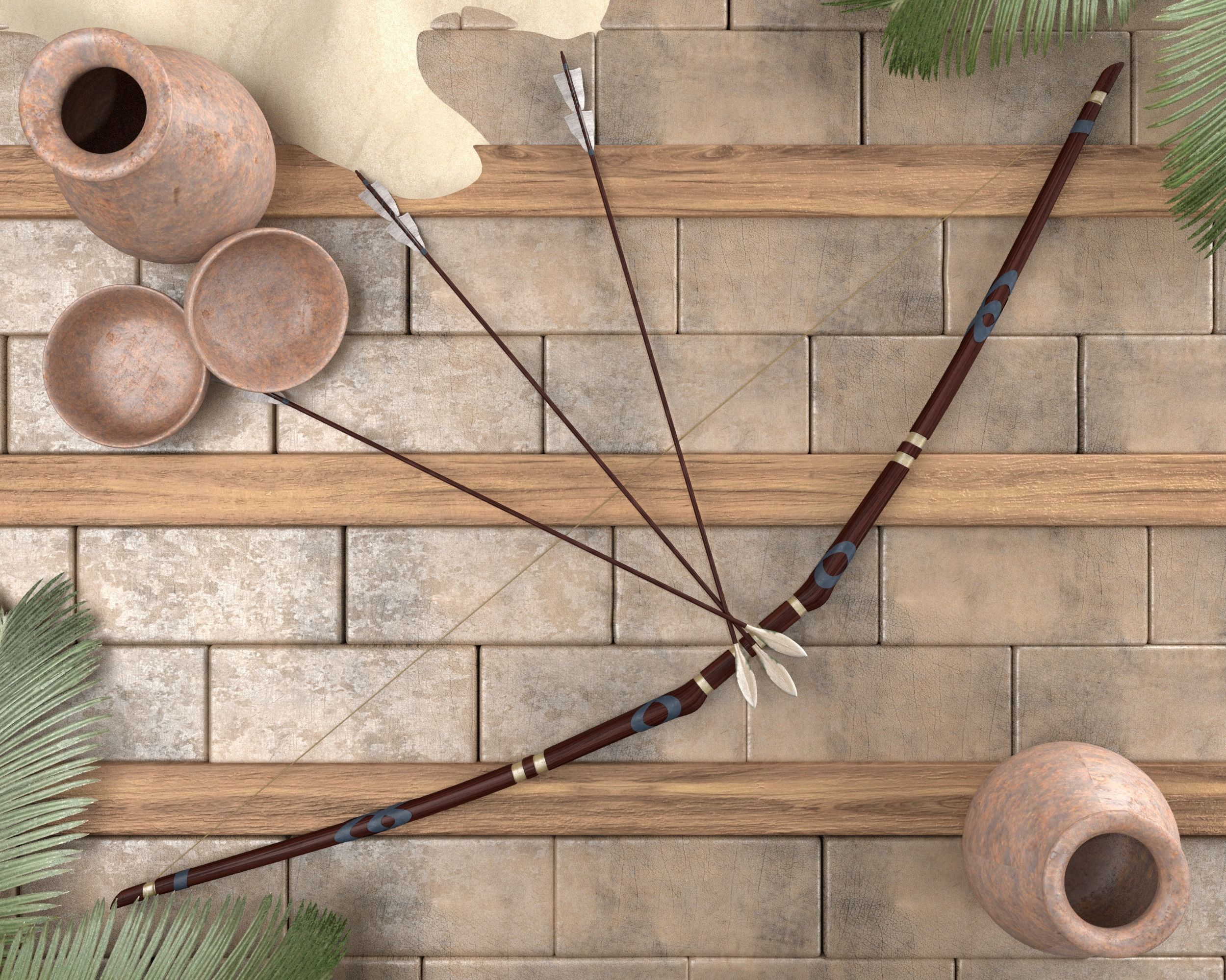 Ancient Egyptian Bow and Arrow Low-poly 3D model_27