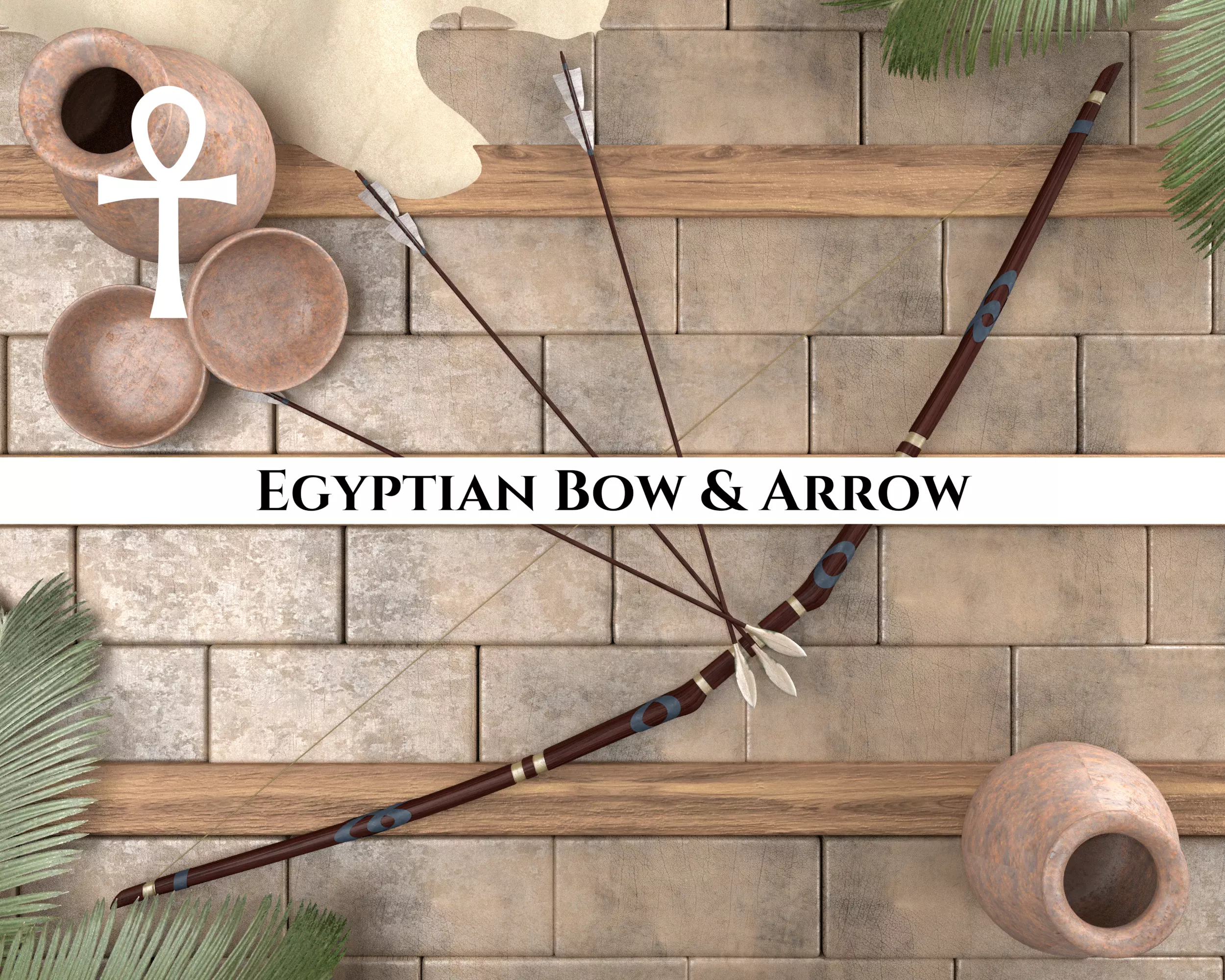 Ancient Egyptian Bow and Arrow Low-poly 3D model_0
