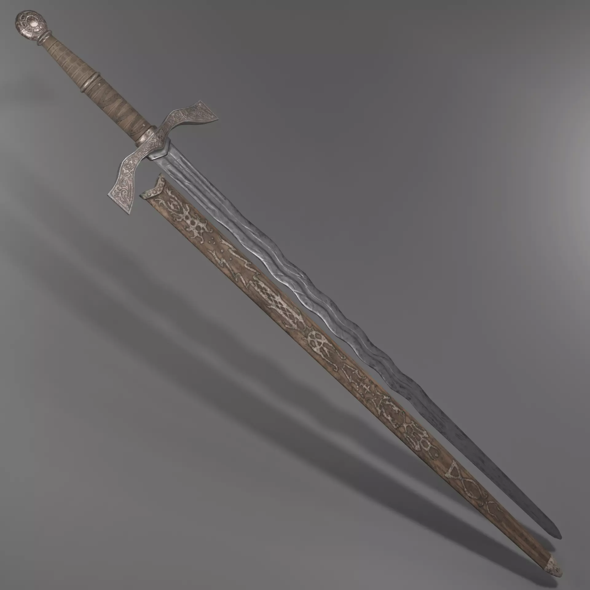 Bastard-Flamesword sword Low-poly 3D model_0