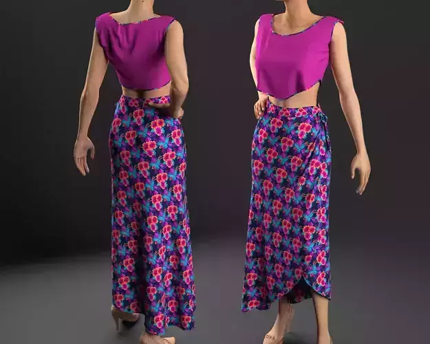 Stylish Designer Women Asymetric Skirt 3D model 3D model