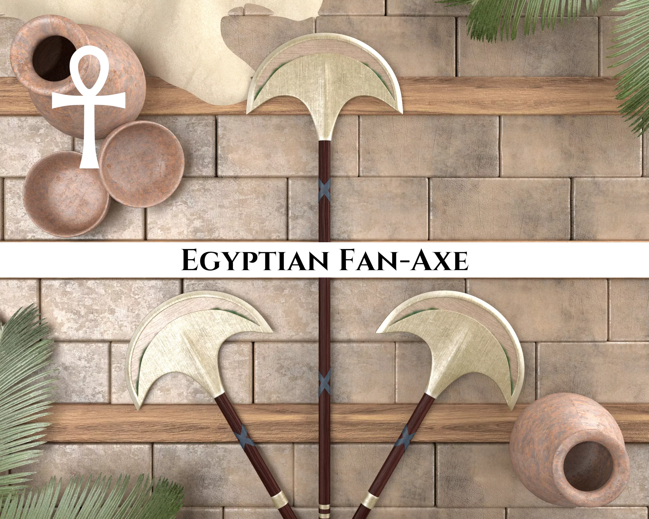 Ancient Egyptian Fan Axe Low-poly 3D model_0