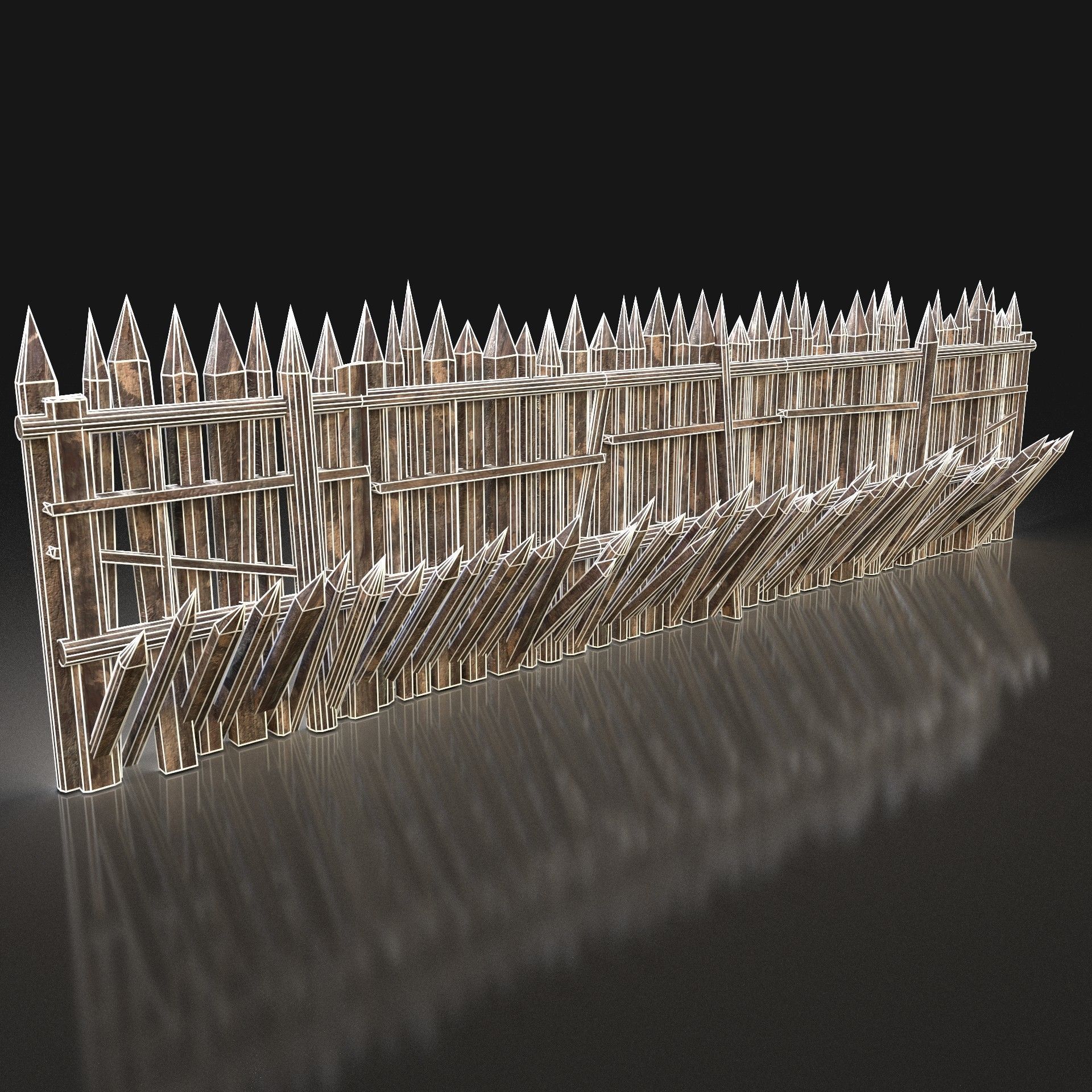 Next Gen AAA Wooden Palisade Walls Low-poly 3D model_4