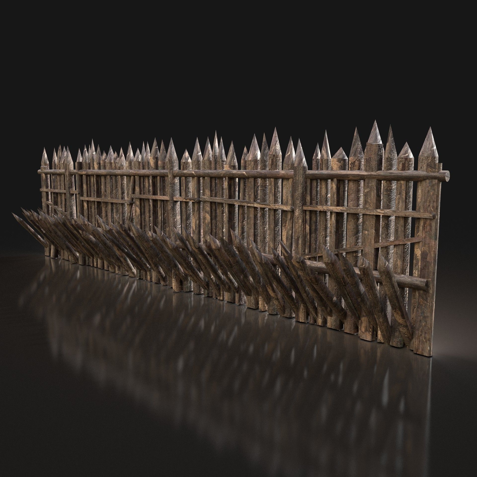 Next Gen AAA Wooden Palisade Walls Low-poly 3D model_2