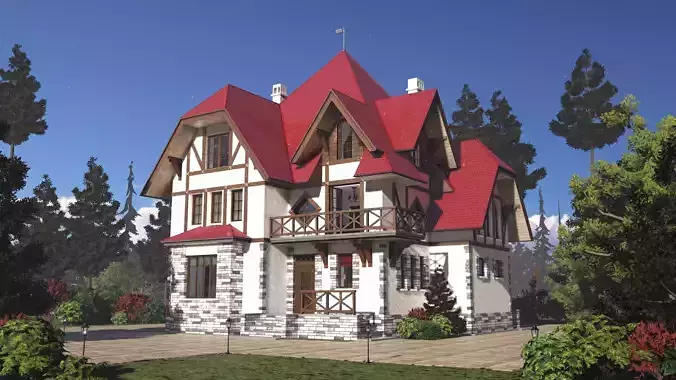Cottage victorian house with roof