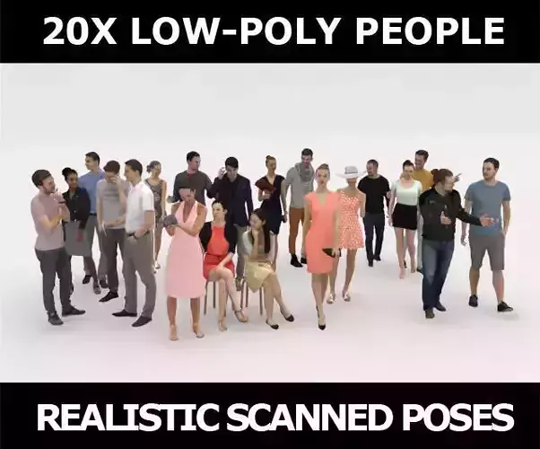 20x LOW POLY CASUAL PEOPLE CROWD MAN WOMAN CHARACTERS