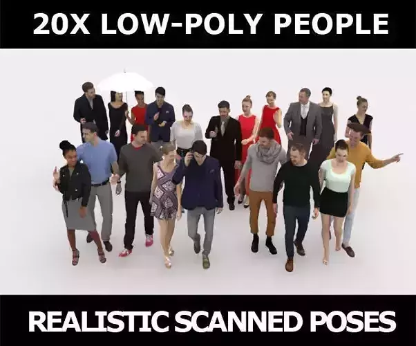 20x LOW POLY CASUAL ELEGANT PEOPLE CROWD  CHARACTERS