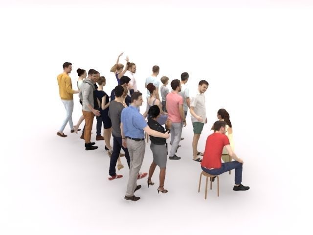 20x LOW POLY CASUAL SUMMER PEOPLE CROWD CHARACTERS Low-poly 3D model_12