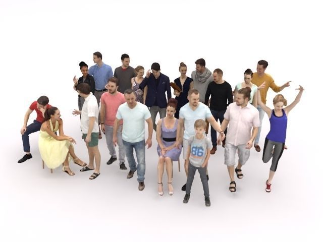 20x LOW POLY CASUAL SUMMER PEOPLE CROWD CHARACTERS Low-poly 3D model_2