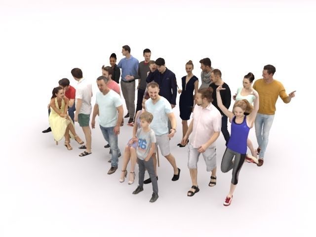 20x LOW POLY CASUAL SUMMER PEOPLE CROWD CHARACTERS Low-poly 3D model_3