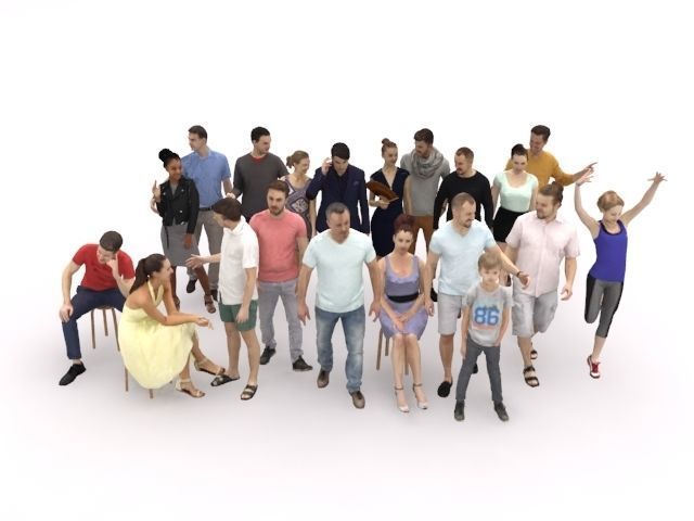 20x LOW POLY CASUAL SUMMER PEOPLE CROWD CHARACTERS Low-poly 3D model_1