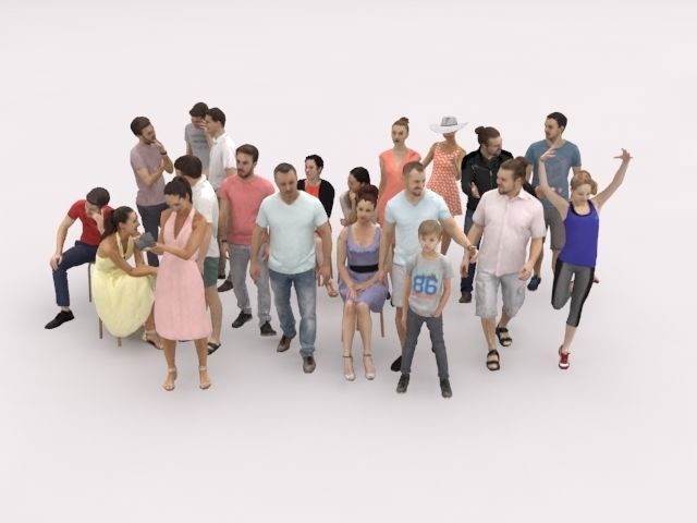 20x LOW POLY CASUAL VOL02 PEOPLE SUMMER CROWD SITTING CHARACTERS Low-poly 3D model_2