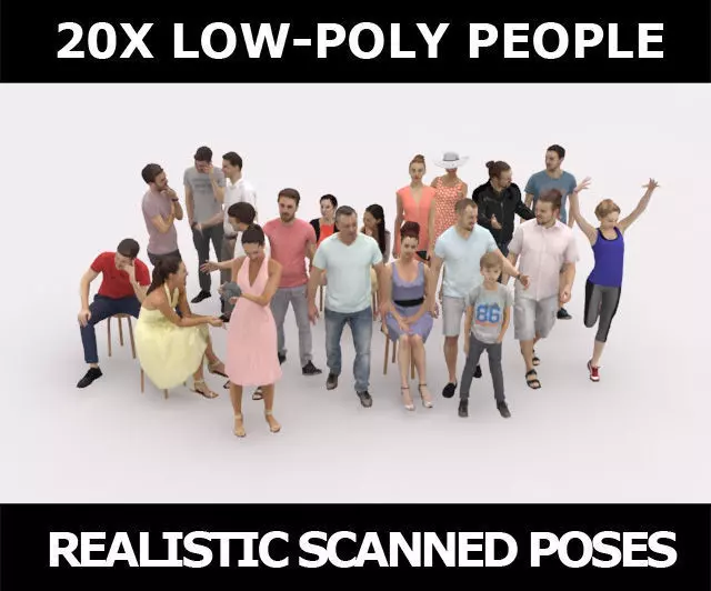 20x LOW POLY CASUAL VOL02 PEOPLE SUMMER CROWD SITTING CHARACTERS Low-poly 3D model_0