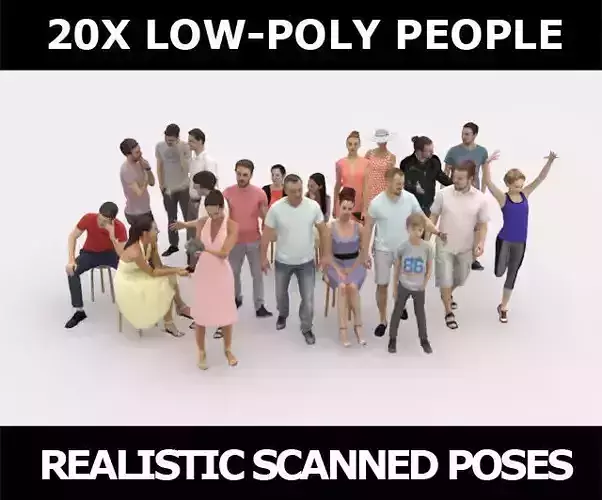 20x LOW POLY CASUAL VOL02 PEOPLE SUMMER CROWD SITTING CHARACTERS Low-poly 3D model