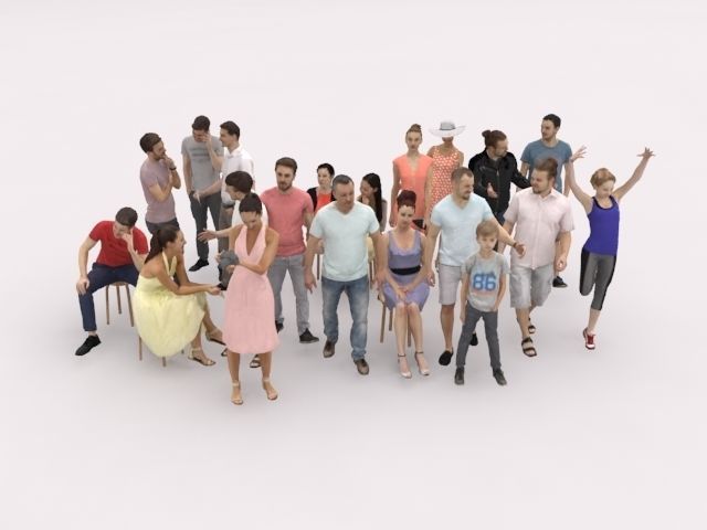 20x LOW POLY CASUAL VOL02 PEOPLE SUMMER CROWD SITTING CHARACTERS Low-poly 3D model_1