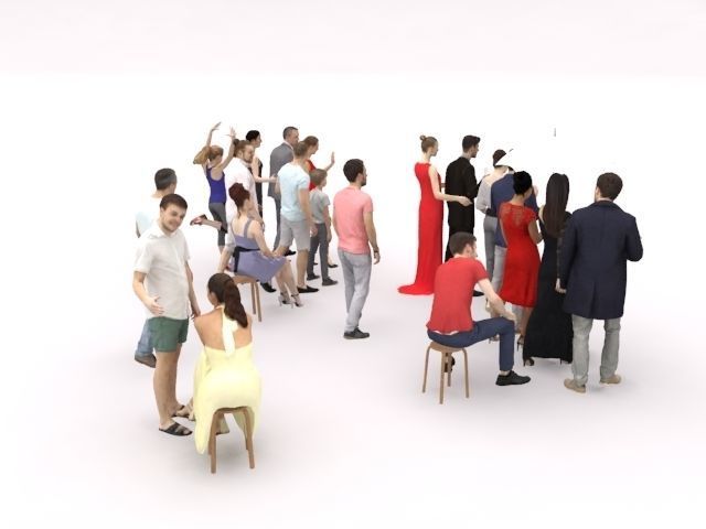 20x LOW POLY CASUAL SUMMER ELEGANT PEOPLE CROWD  Low-poly 3D model_11