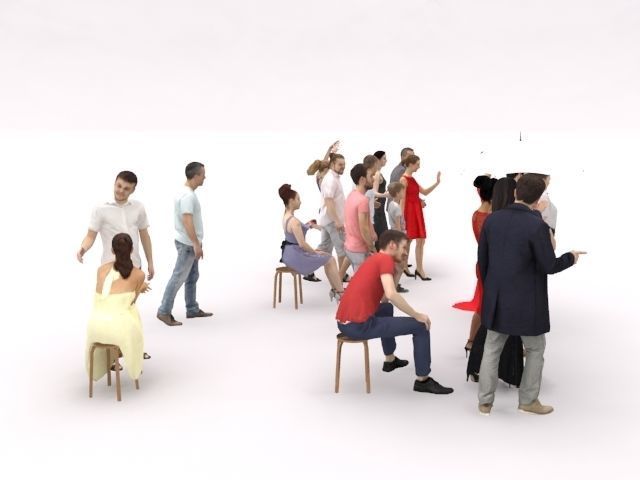 20x LOW POLY CASUAL SUMMER ELEGANT PEOPLE CROWD  Low-poly 3D model_13