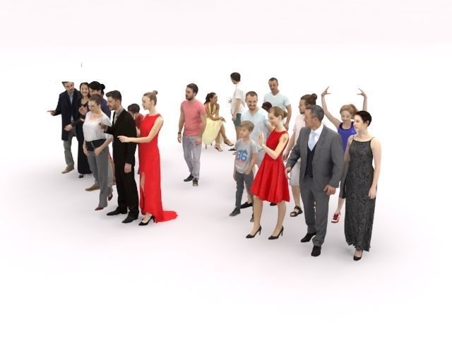 20x LOW POLY CASUAL SUMMER ELEGANT PEOPLE CROWD  Low-poly 3D model_3