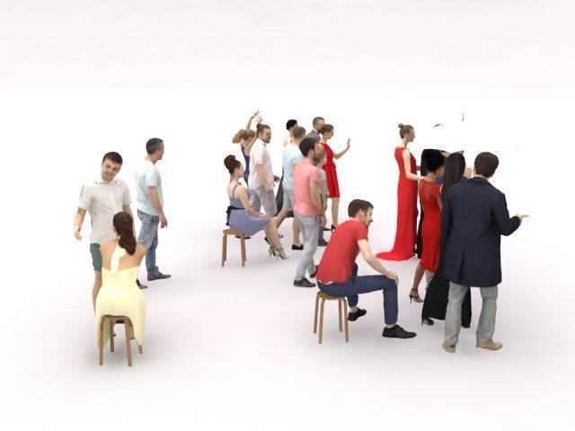 20x LOW POLY CASUAL SUMMER ELEGANT PEOPLE CROWD  Low-poly 3D model_12