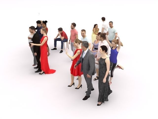 20x LOW POLY CASUAL SUMMER ELEGANT PEOPLE CROWD  Low-poly 3D model_4