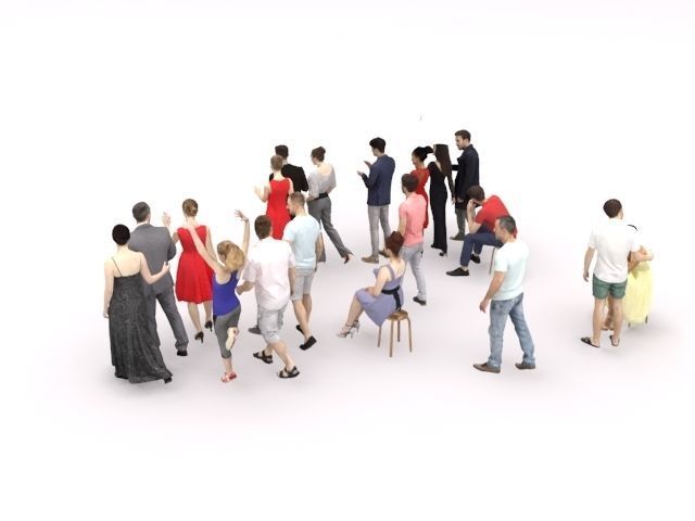 20x LOW POLY CASUAL SUMMER ELEGANT PEOPLE CROWD  Low-poly 3D model_7