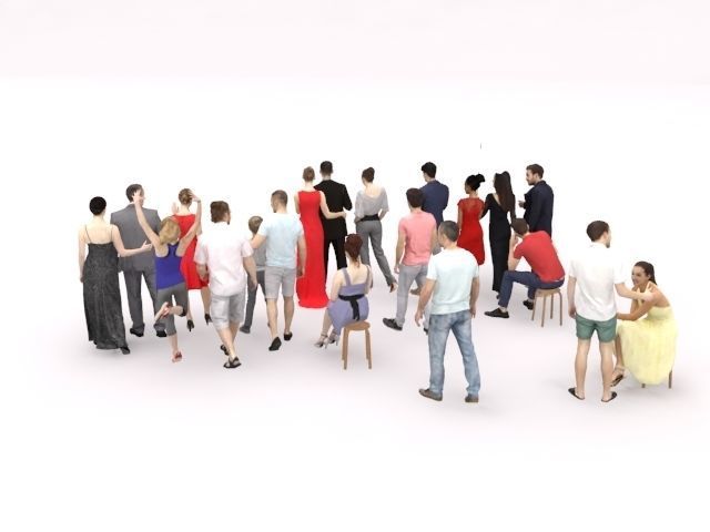 20x LOW POLY CASUAL SUMMER ELEGANT PEOPLE CROWD  Low-poly 3D model_8