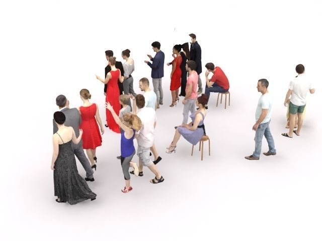 20x LOW POLY CASUAL SUMMER ELEGANT PEOPLE CROWD  Low-poly 3D model_6
