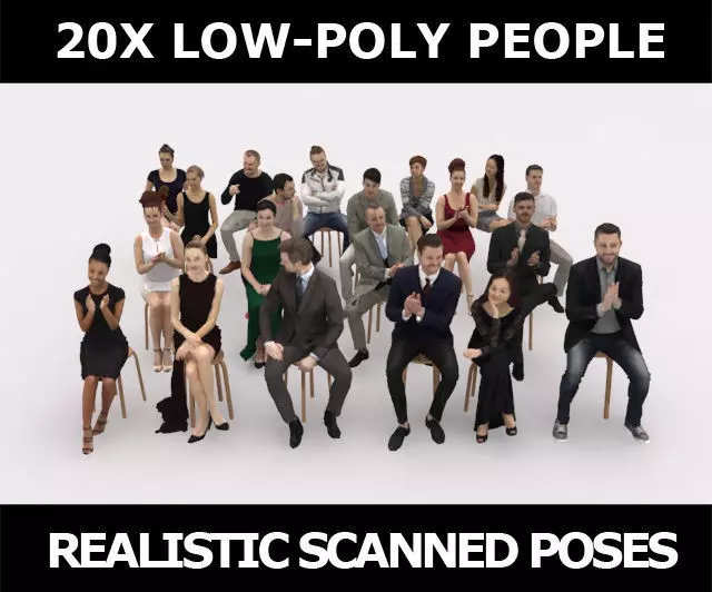 20x LOW POLY CASUAL ELEGANT SITTING WOMAN MAN PEOPLE CROWD  3D model_0