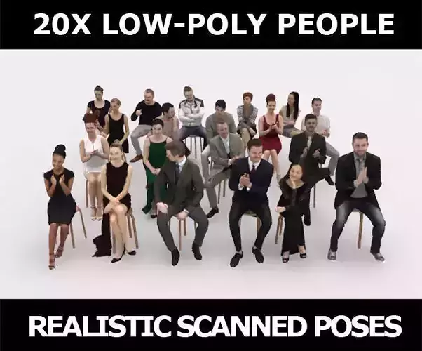 20x LOW POLY CASUAL ELEGANT SITTING WOMAN MAN PEOPLE CROWD  3D model