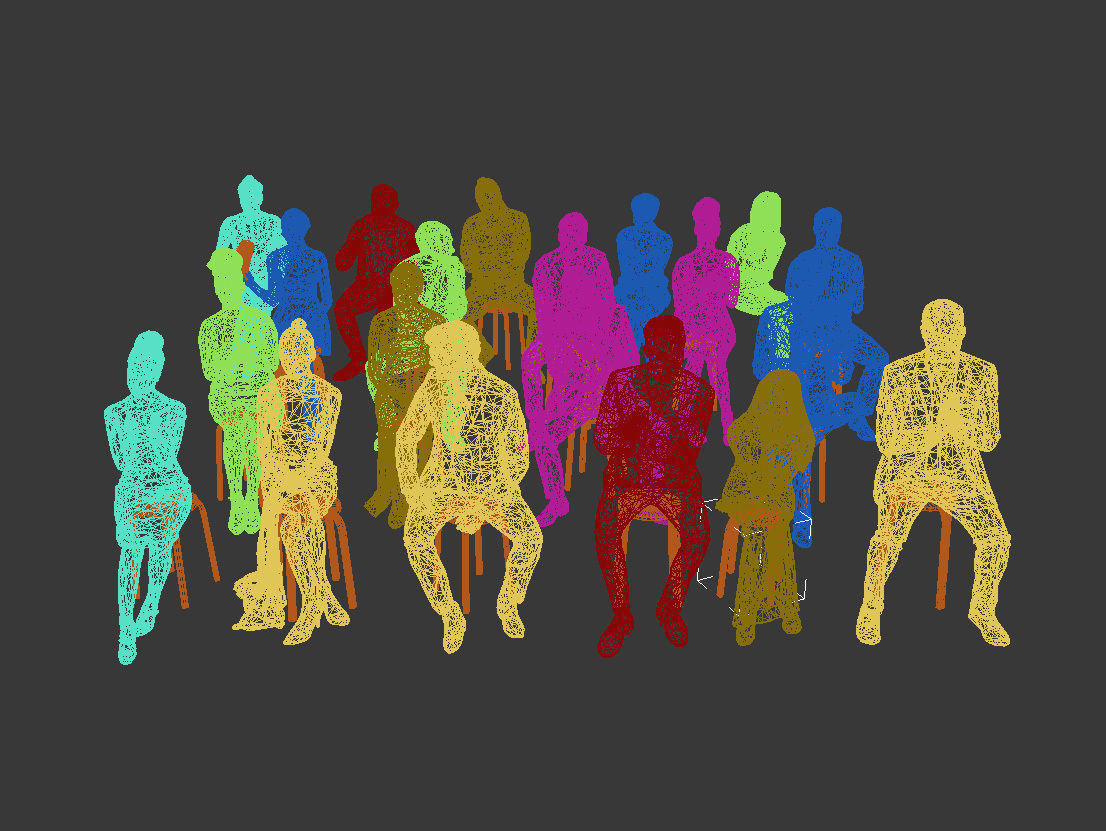 20x LOW POLY CASUAL ELEGANT SITTING WOMAN MAN PEOPLE CROWD  3D model_14