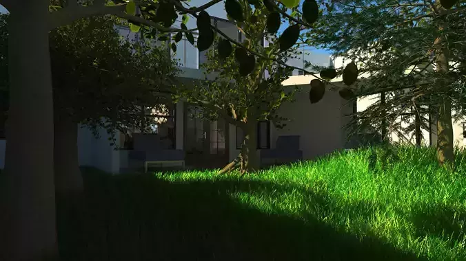 Residential Villa with Trees and Grass