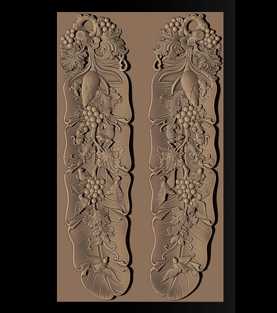 Mural  Banana Leaf wood carving file stl OBJ and ZTL  3D print model_14