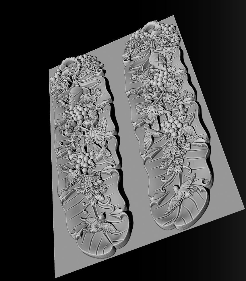 Mural  Banana Leaf wood carving file stl OBJ and ZTL  3D print model_6