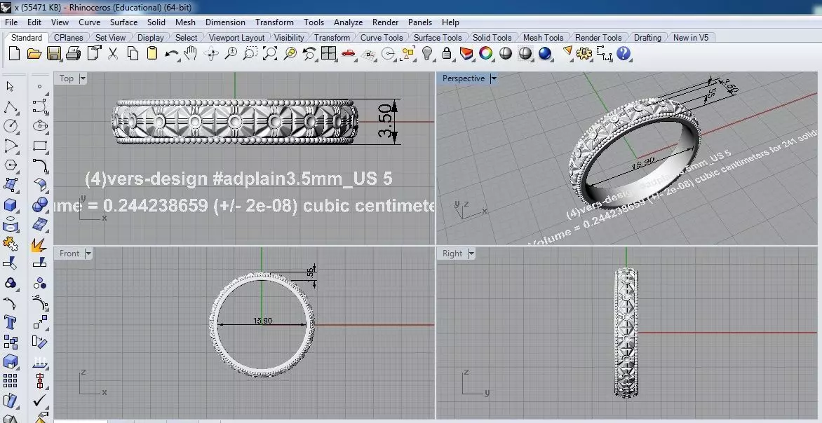 jewelry sterling silver wedding band with intricate design 3D model_0