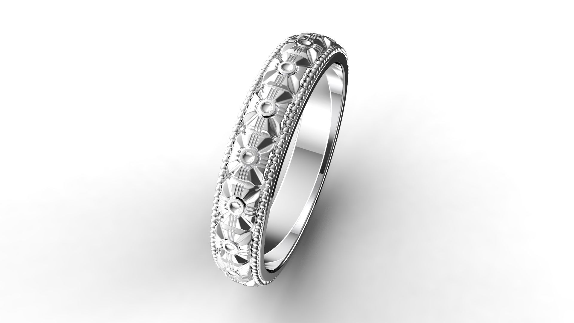 jewelry sterling silver wedding band with intricate design 3D model_1