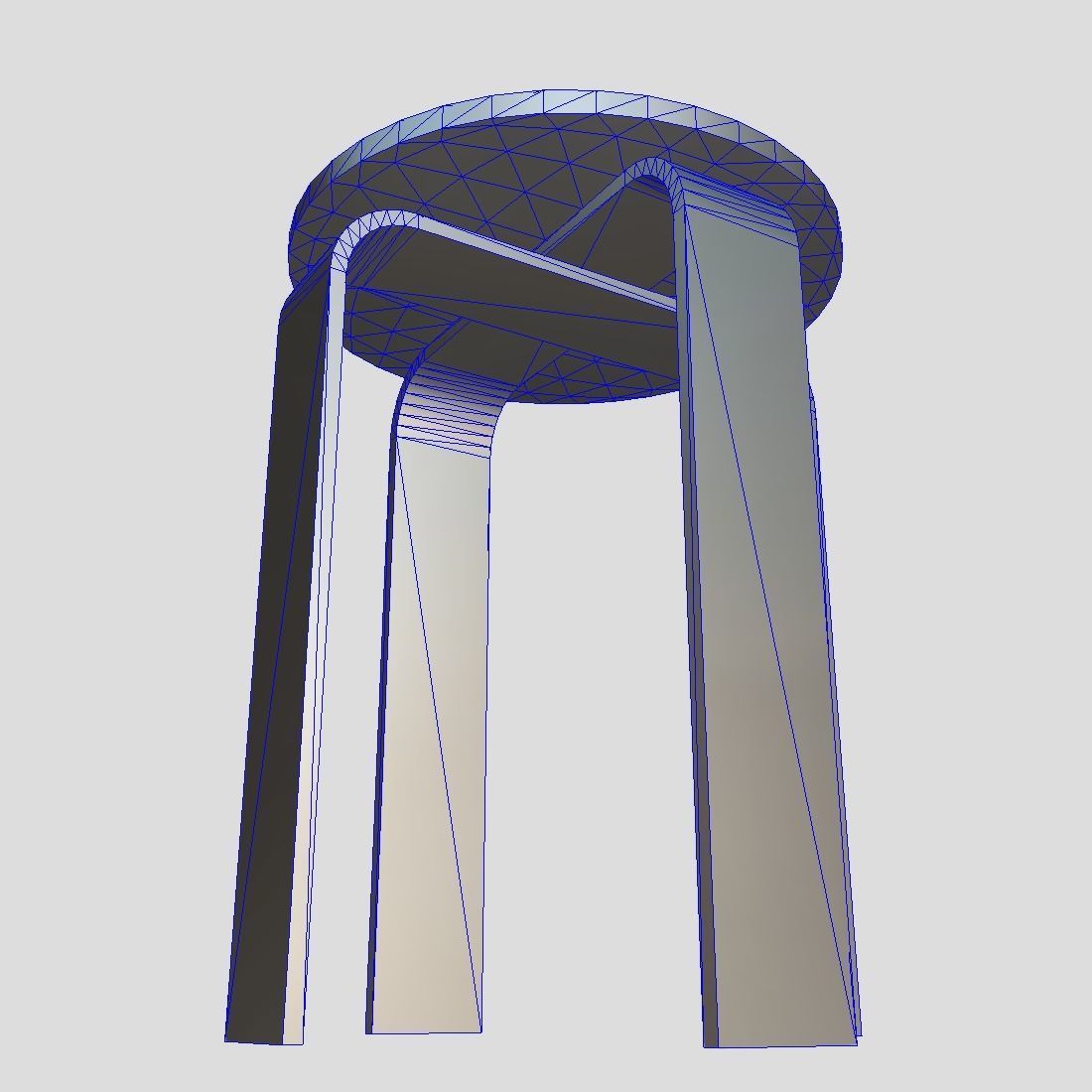 Stool round wooden table with two legs Low-poly 3D model_9