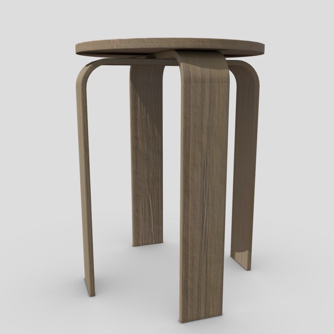 Stool round wooden table with two legs Low-poly 3D model_2