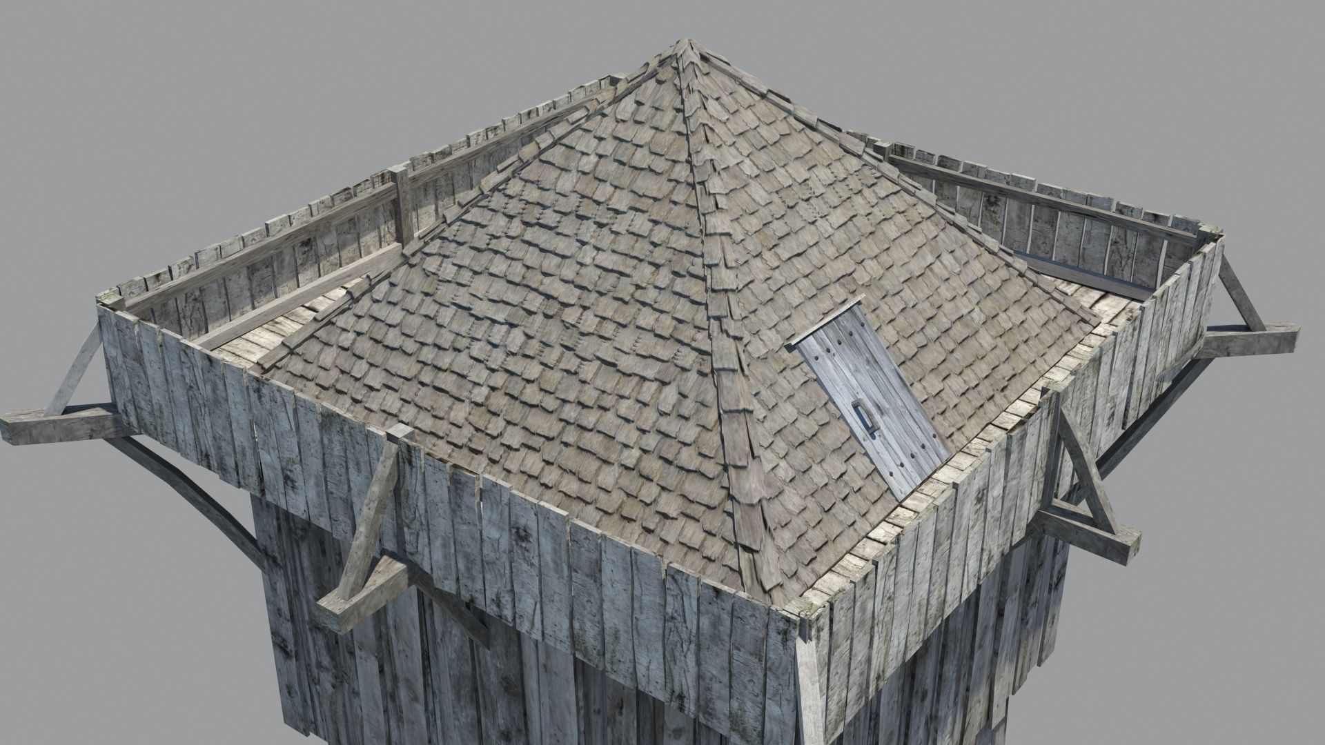 Medieval wooden motte castle with keep and ditch Low-poly 3D model_38