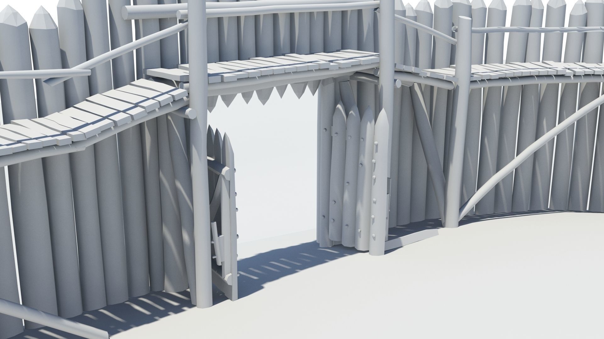 Medieval wooden motte castle with keep and ditch Low-poly 3D model_44