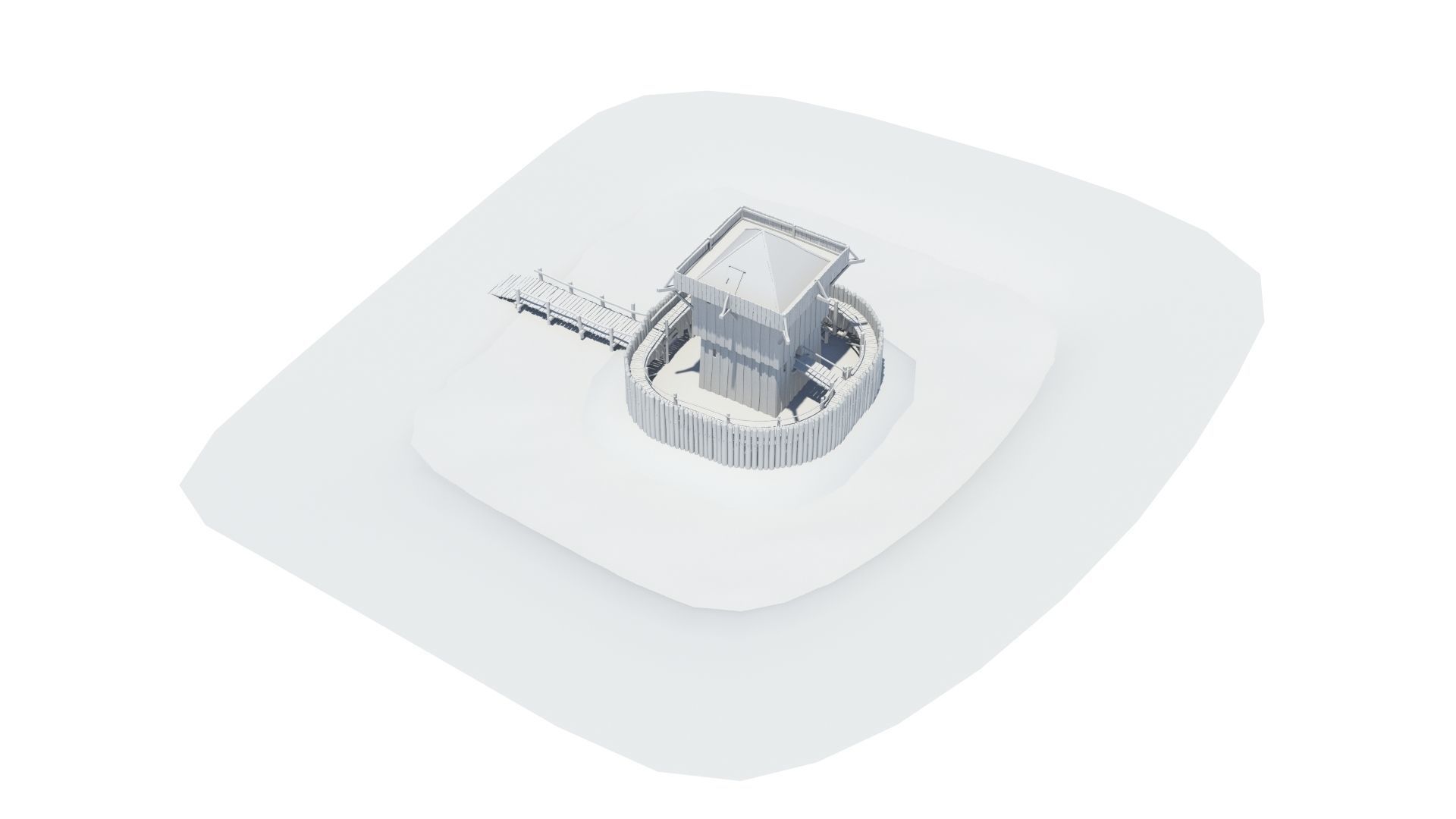 Medieval wooden motte castle with keep and ditch Low-poly 3D model_15