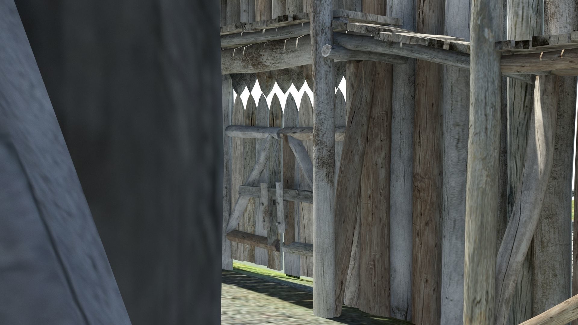 Medieval wooden motte castle with keep and ditch Low-poly 3D model_29