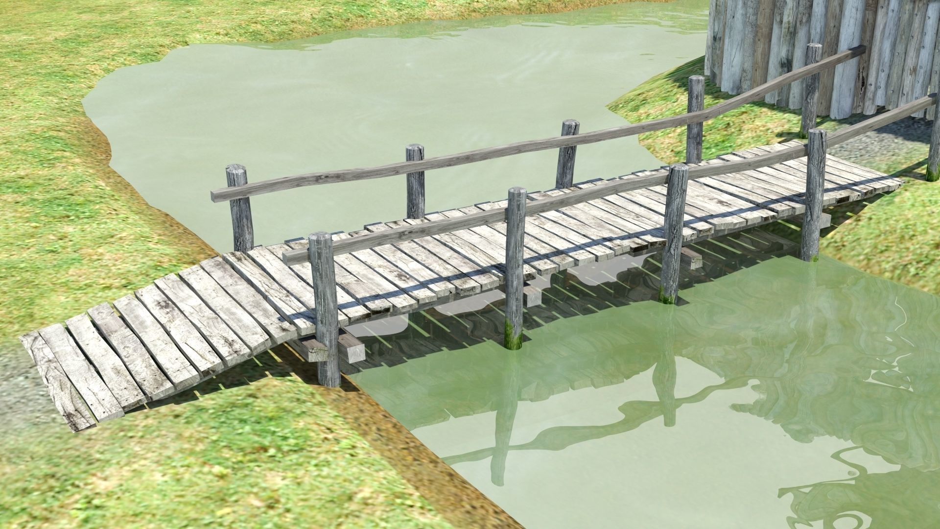 Medieval wooden motte castle with keep and ditch Low-poly 3D model_22