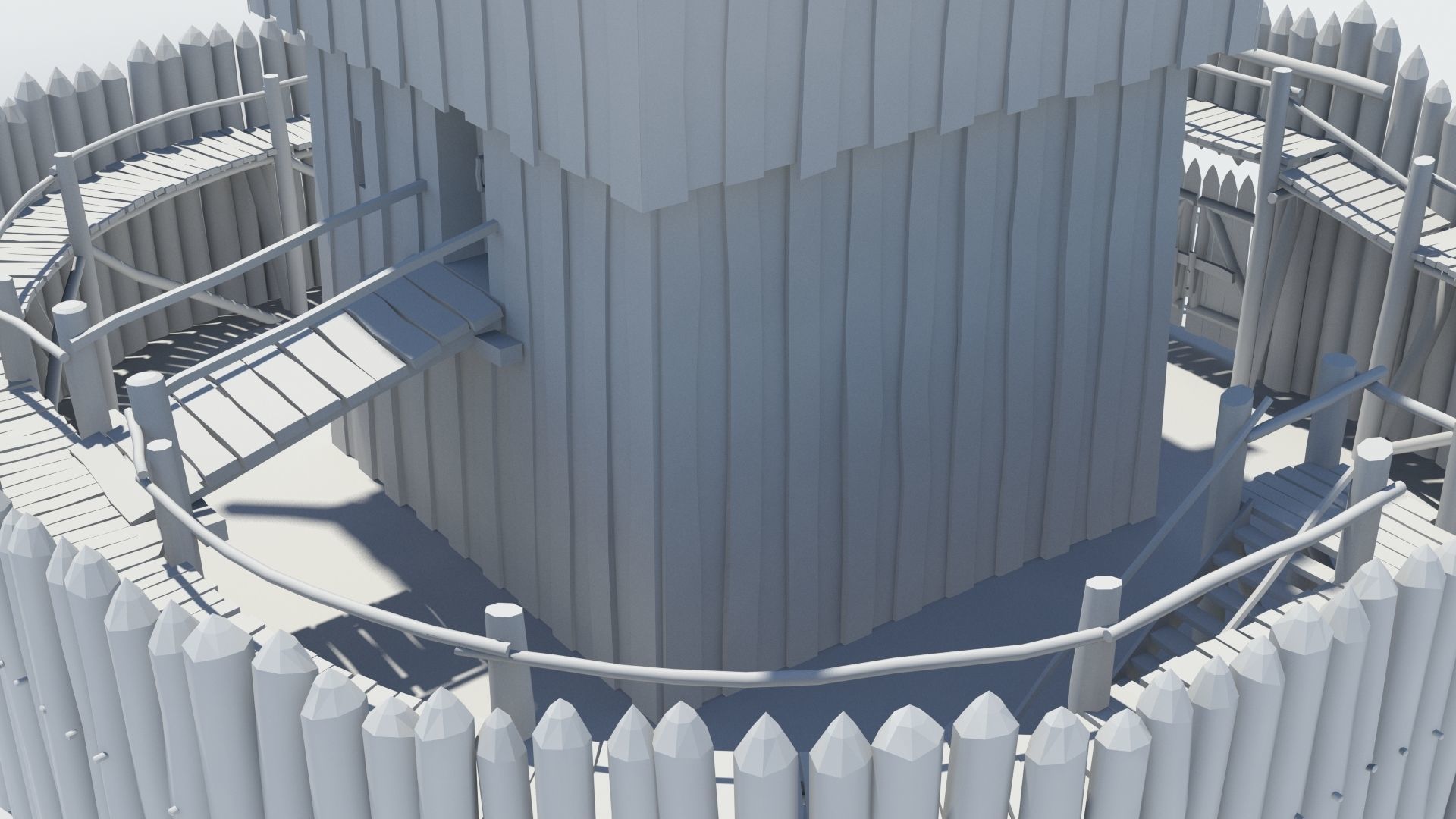 Medieval wooden motte castle with keep and ditch Low-poly 3D model_34