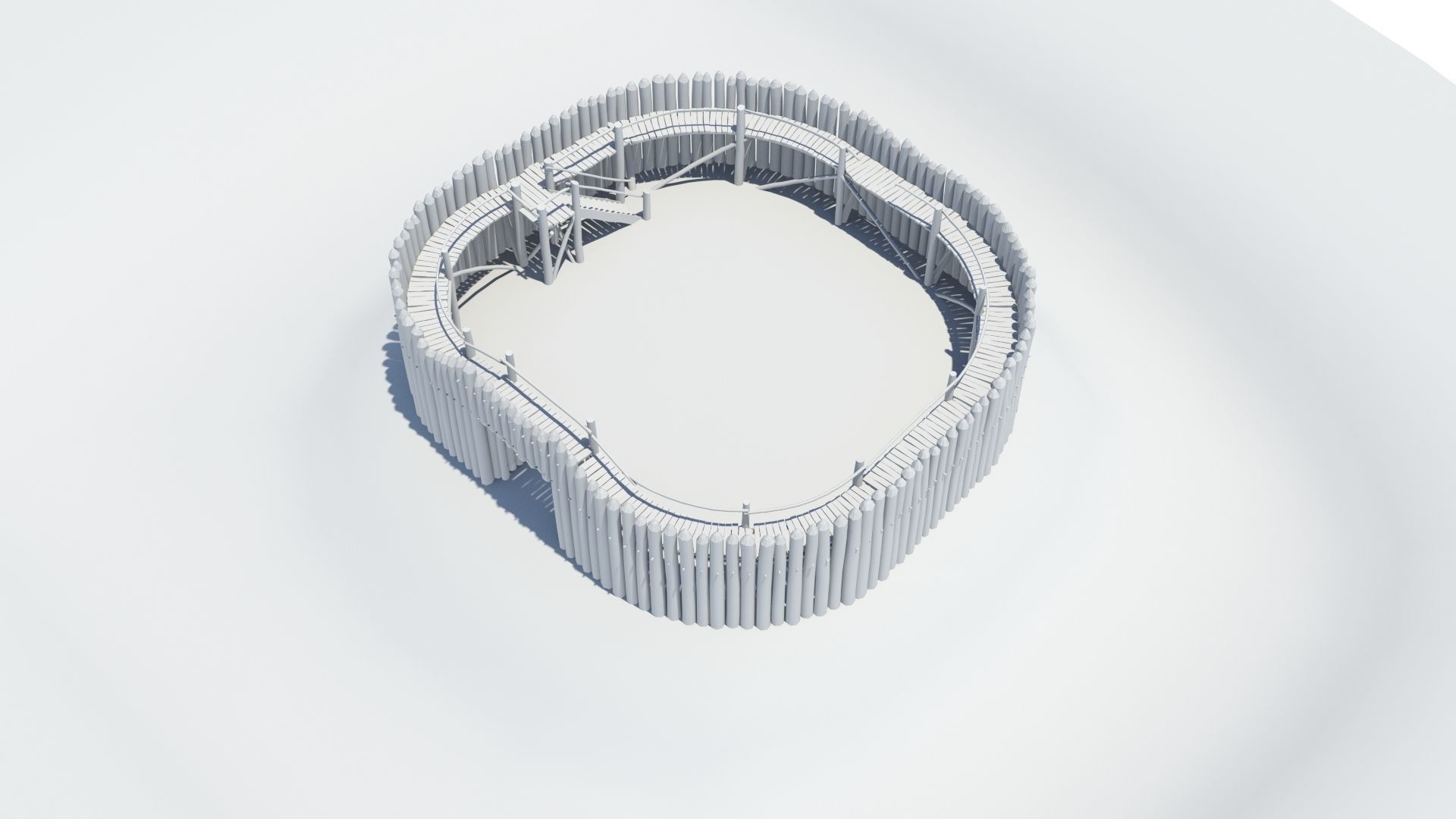 Medieval wooden motte castle with keep and ditch Low-poly 3D model_40
